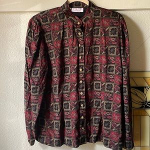 Vintage Doncaster patchwork botanical printed long sleeve button down blouse